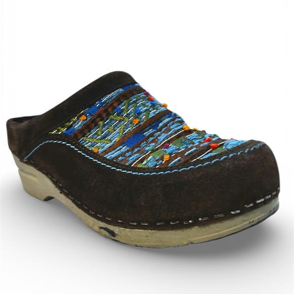 Dansko Brown Suede Mystique Aztec Embroidered Chunky Clog Slides EU 37 US 6.5/7 - Picture 12 of 13